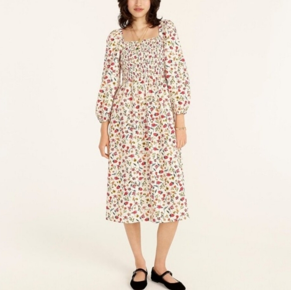J. Crew Smocked Puff Sleeve Poplin Midi Dress In Vintage Floral S - Picture 2 of 15